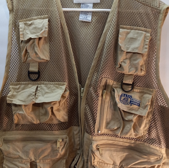 Bass Outdoor America Mesh Ammo Tactical Hunting Hiking Beige L/XL Fishing Vest - Picture 3 of 16